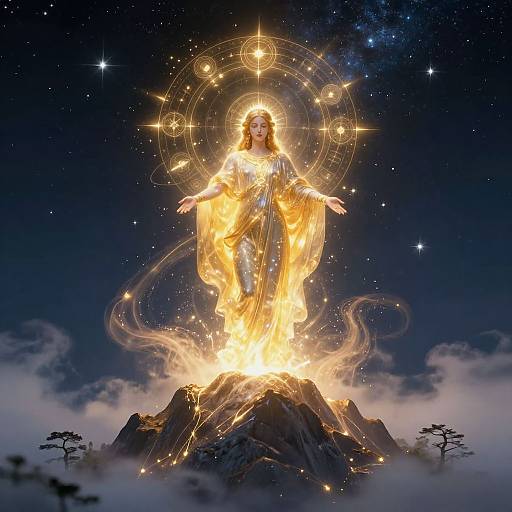 Divine Figure on Glowing Mountain