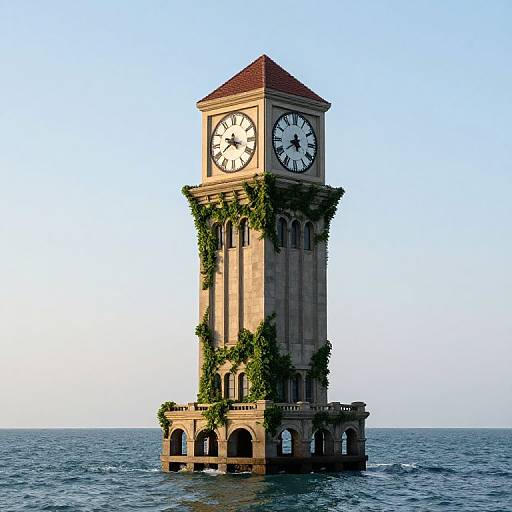 Colossal Submerged Clocktower in Ocean