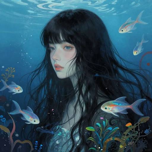 Surreal Hair Flowing into Ocean