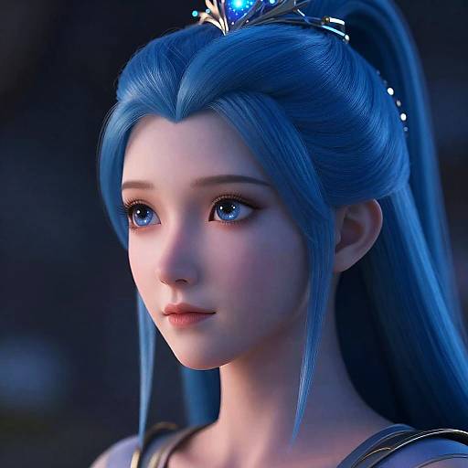 Portrait of Alien Space Queen with Blue Hair