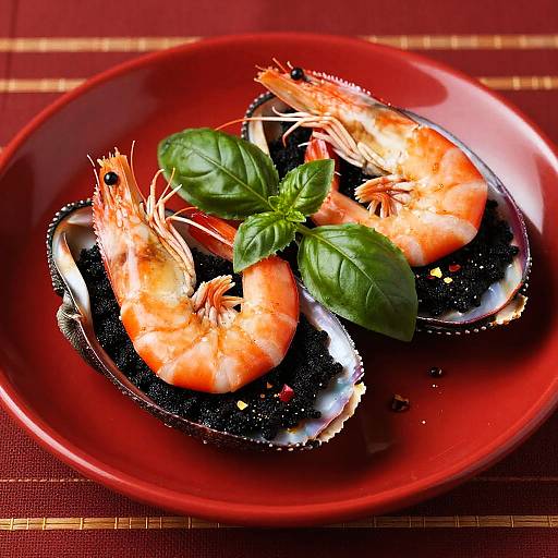 Vibrant Squid Ink Shells with Shrimp