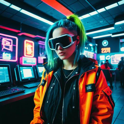 Sassy Cyberpunk Hacker in Neon Cafe