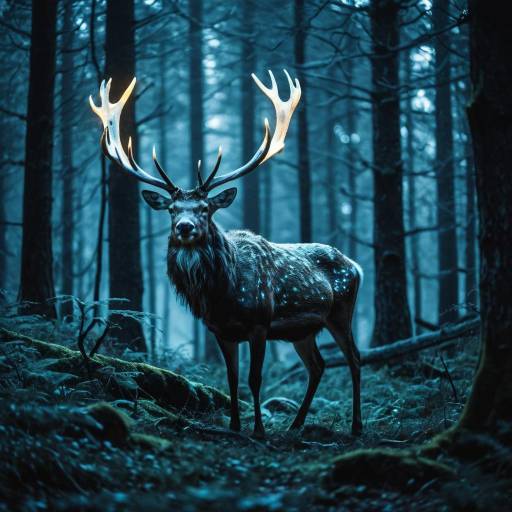 Mystical Glowing Stag in Twilight Forest