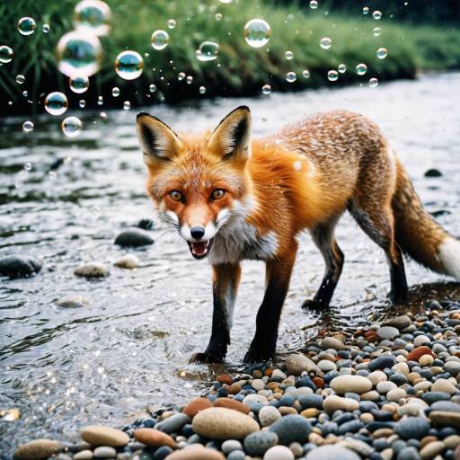 Playful Red Fox in a Bubbling River Playful Red Fox in a Bubbling River