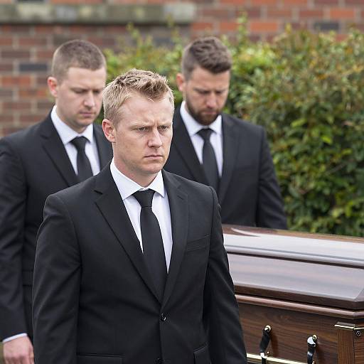 Three Men Carrying Coffin at Funeral