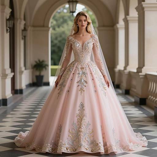 Elegant Pink Embroidered Ball Gown