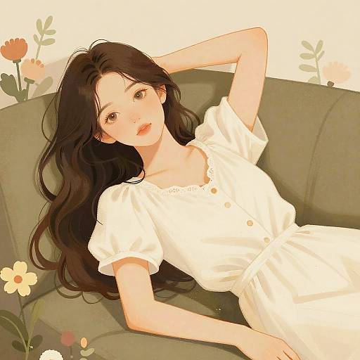 Serene Floral Illustration of Relaxed Woman