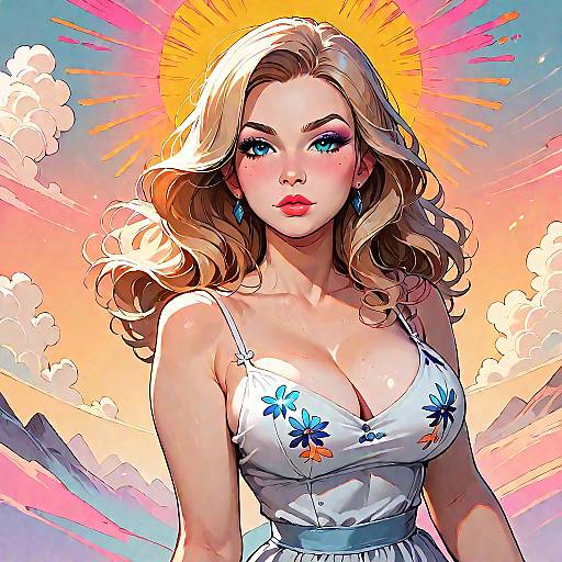 Blonde Woman in Floral Sundress at Desert Overlook