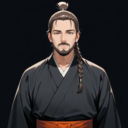 Graceful Middle-Aged Man in Black Kimono Graceful Middle-Aged Man in Black Kimono