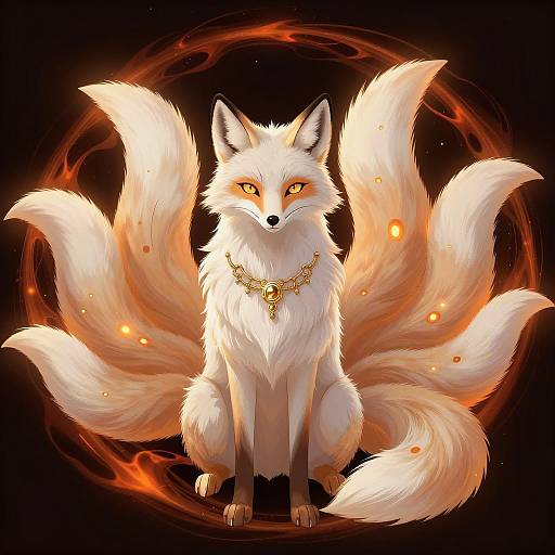 Majestic White Fox with Fiery Tails