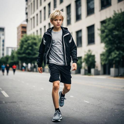 Blonde Boy in Running Gear Outdoors