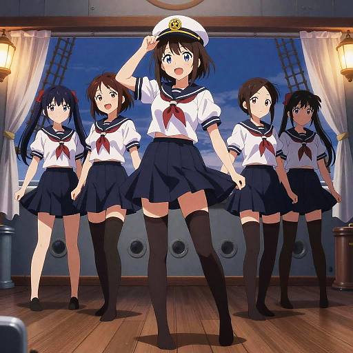 Playful Admiral Schoolgirls on Dusk Deck