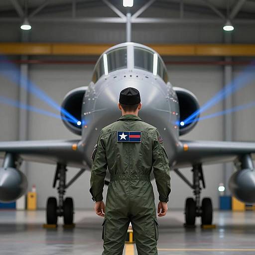 Military Pilot with Futuristic Aircraft