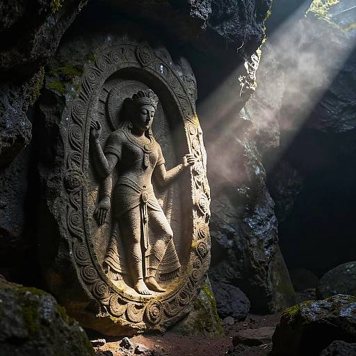 Primordial Stone Carvings in Volcanic Cavern