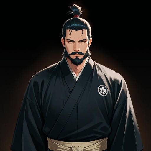 Stoic Japanese Man in Black Kimono Stoic Japanese Man in Black Kimono