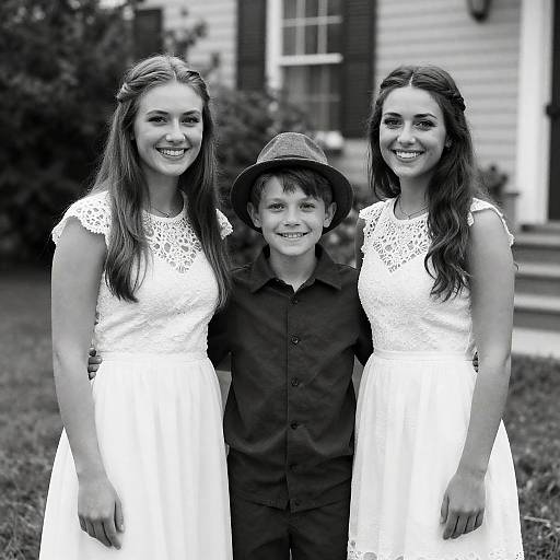 Smiling Trio in Outdoor Lace Dresses