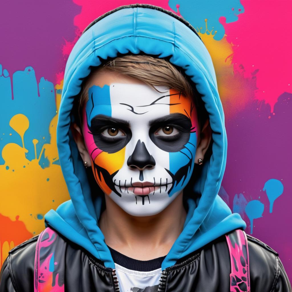 Vibrant Boy Portrait with Skull Face