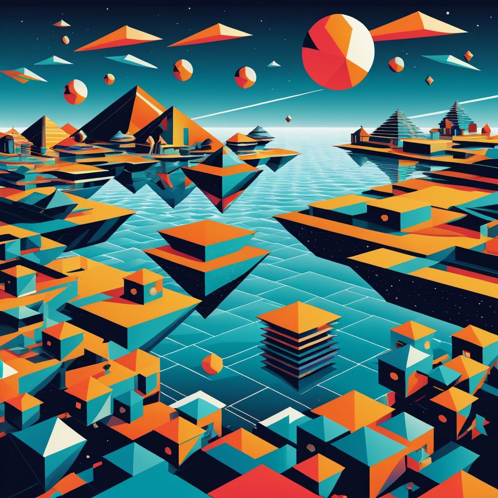 Surreal Geometric Landscape in Escher Style