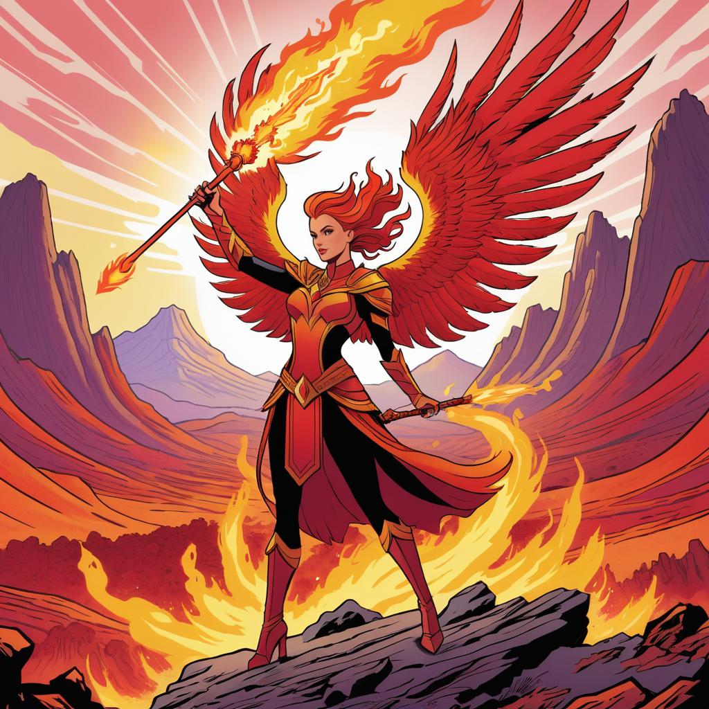 Mythical Phoenix in Fiery Comic Action