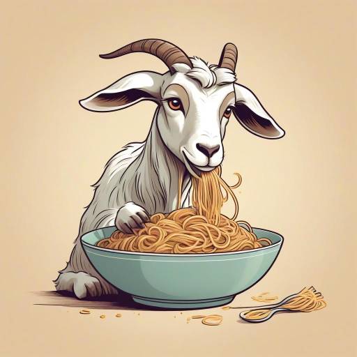 Vintage Cartoon Goat Enjoying Spaghetti