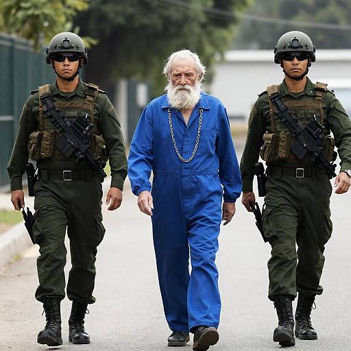 Old Man Surrounded by Security Guards