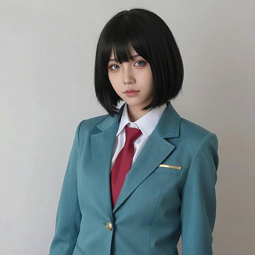 Young Woman in Ritsuko Akagi Cosplay Costume