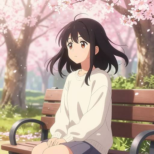 Anime Girl in Cherry Blossom Park