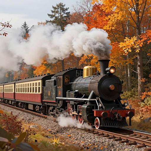 Vintage Steam Locomotive in Autumn Forest
