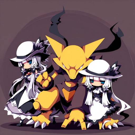 Illustration of Alakazam, pokemon in the style of Dangomushi