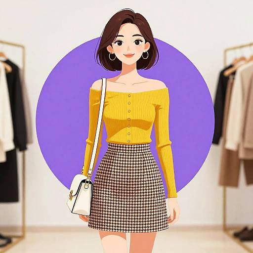 Chic Woman in Mustard Top and Skirt