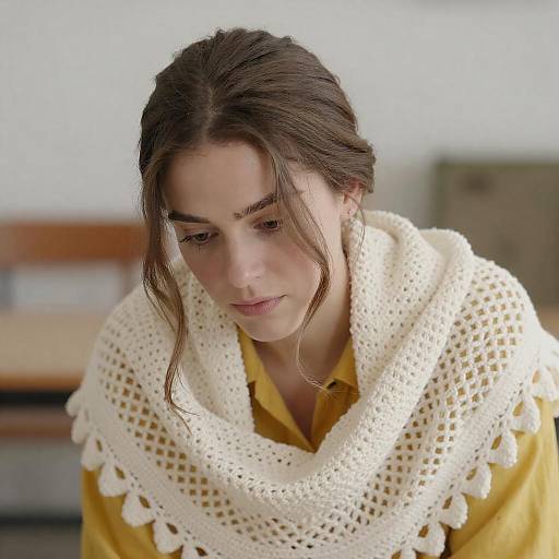 Focused Woman in Crocheted Shawl Portrait
