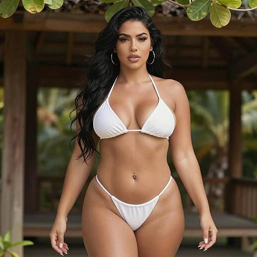 Confident Curvy Woman in White Bikini