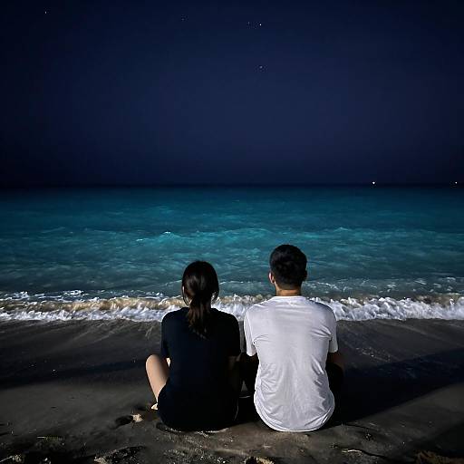 Couple Sitting on Beach at Night