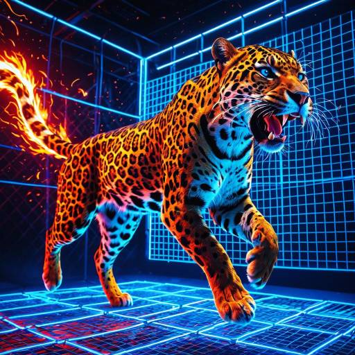 3D Roaring Jaguar in Neon Grid 3D Roaring Jaguar in Neon Grid