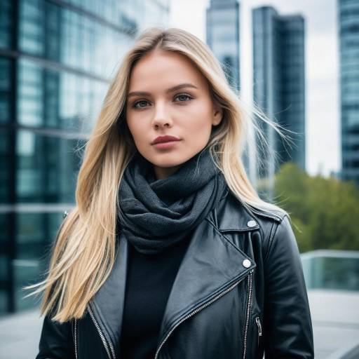 Young Woman in Leather Jacket Outdoors