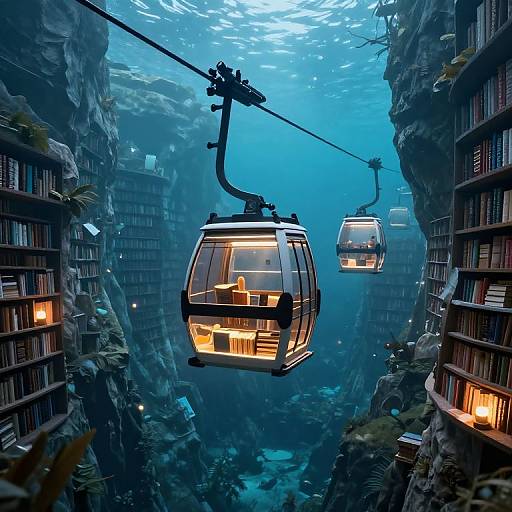 Surreal Underwater Cable Car Libraries