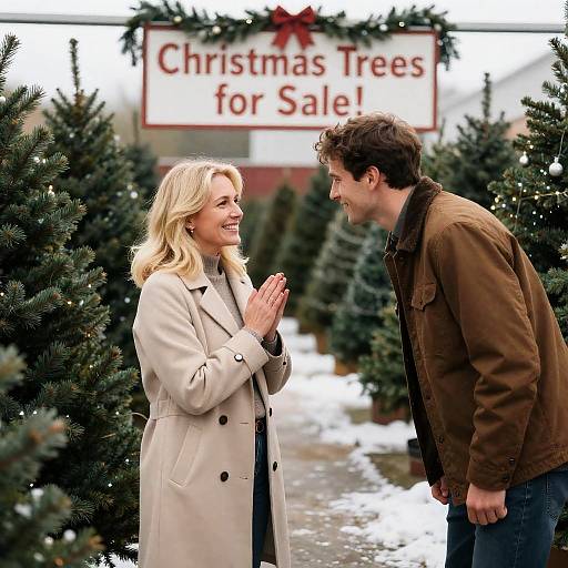 Couple Shopping for Christmas Trees