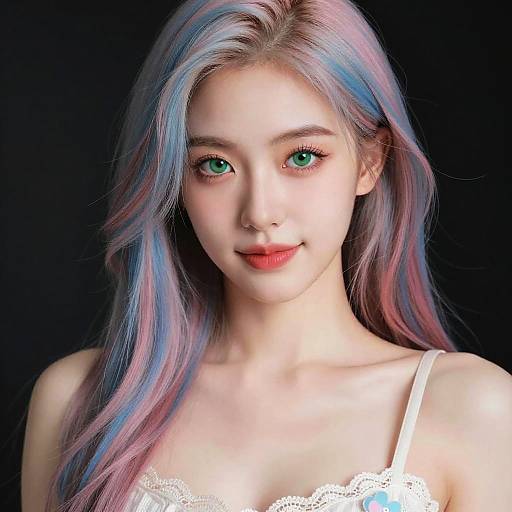 Photorealistic Multicolored Hair Girl Portrait Haunting Smile
