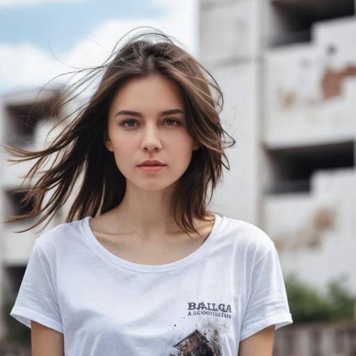 Young Woman with Messy Hair in White T-Shirt
