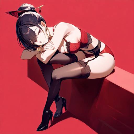 Confident Woman in Red Against Wall