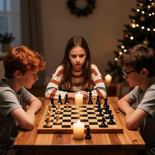 Intense Chess Match Among Children