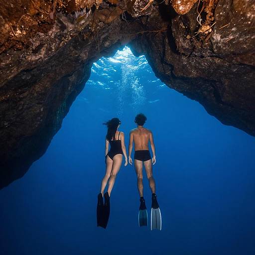 Underwater Cave Encounter: A Blue Tinted Dream