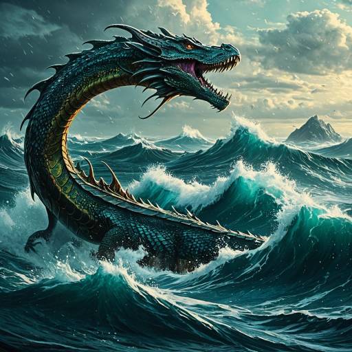 Vibrant Ancient Sea Serpent Fantasy Illustration Vibrant Ancient Sea Serpent Fantasy Illustration