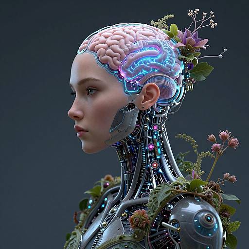 Cyberpunk Woman with Biomechanical Flora