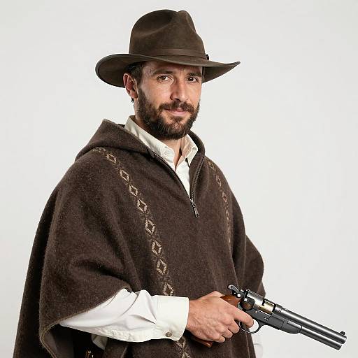Rugged Man with Hat and Poncho