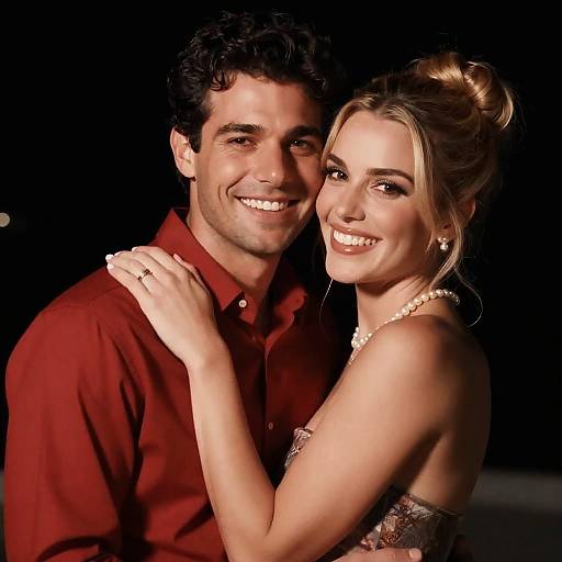 Joyful Couple Embracing in Dark Setting