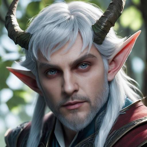 Fantasy Elf with Horns and White Hair