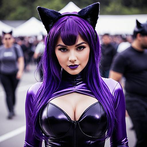 Woman in Purple Catwoman Cosplay Costume