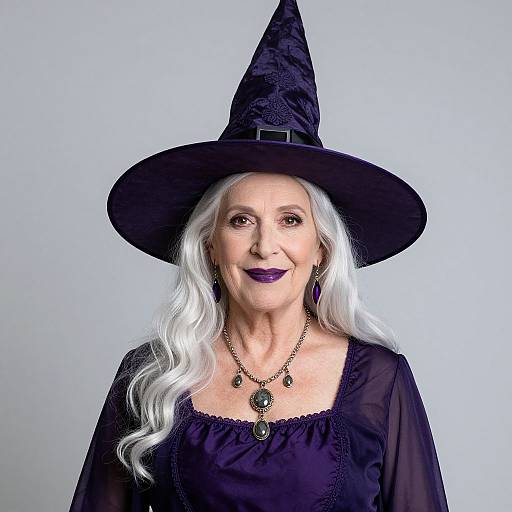 Realistic Elderly Witch in Purple Costume