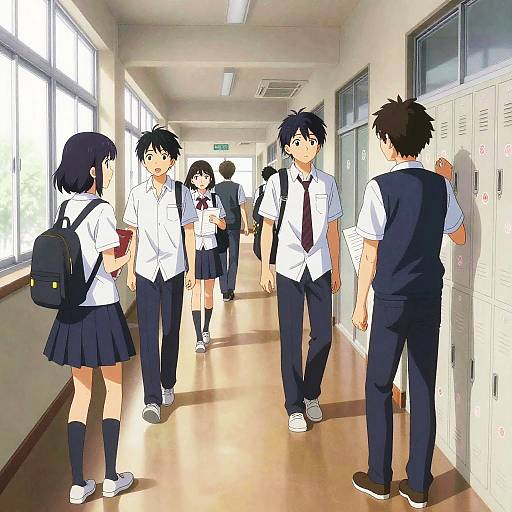 Vibrant Anime School Hallway Scene